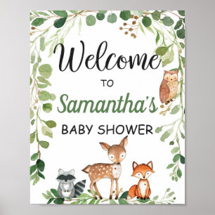 Welkomstteken van Baby shower Woodland Animals Poster