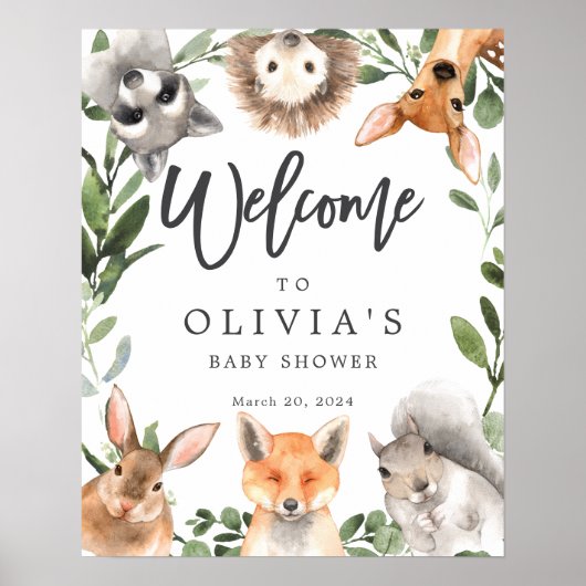 Welkomstteken van Baby shower Woodland Animals Poster (Voorkant)