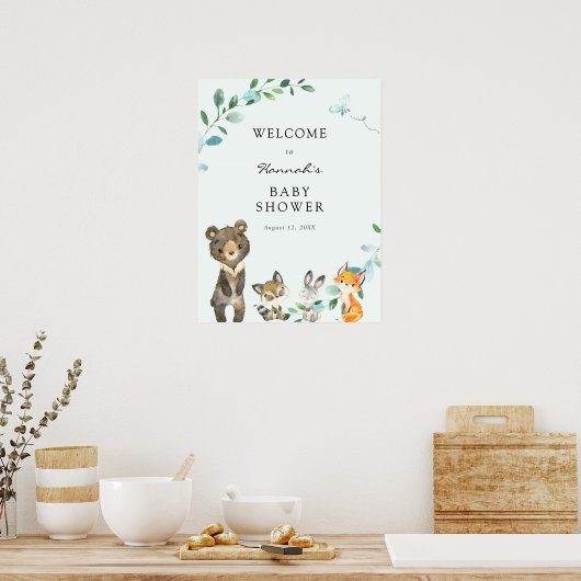 Welkomstteken van Baby shower Woodland Animals Poster (Keuken)