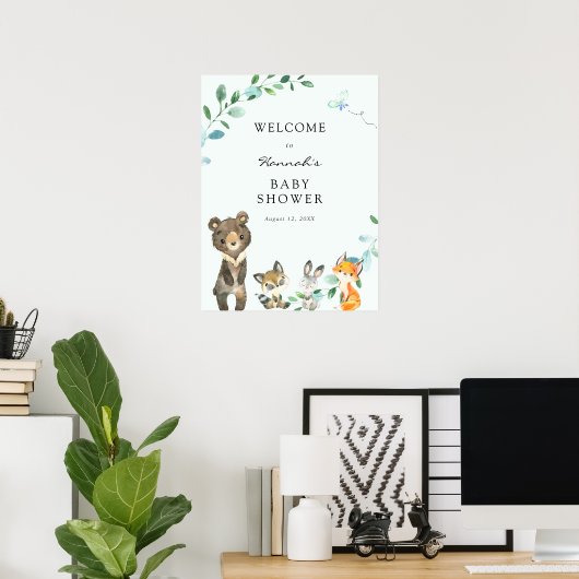 Welkomstteken van Baby shower Woodland Animals Poster (Thuiskantoor)
