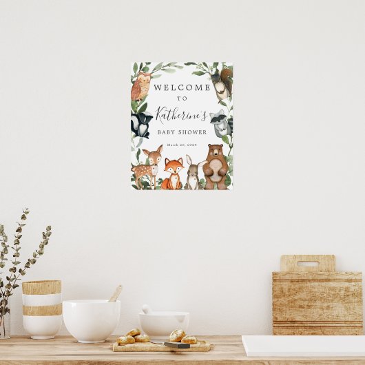 Welkomstteken van Baby shower Woodland Animals Poster (Keuken)