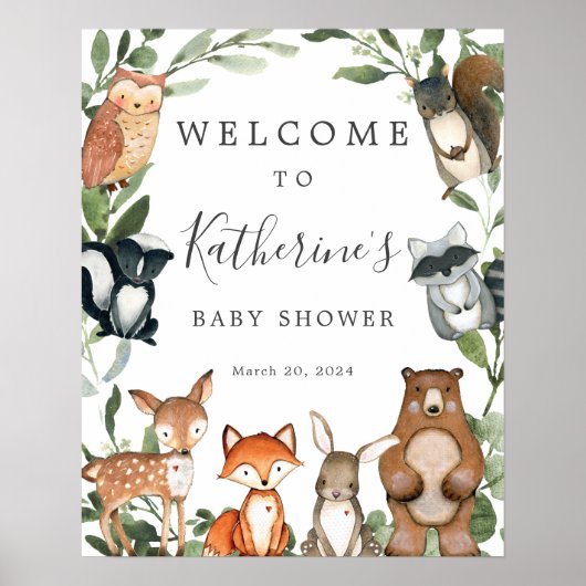 Welkomstteken van Baby shower Woodland Animals Poster (Voorkant)
