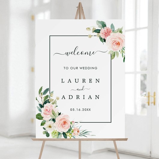 Welkomstteken van Blush Pink Bloom Weddenschap Poster