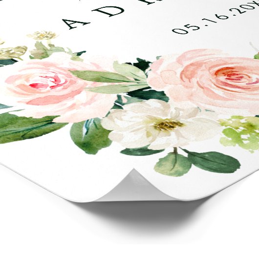 Welkomstteken van Blush Pink Bloom Weddenschap Poster (Hoek)