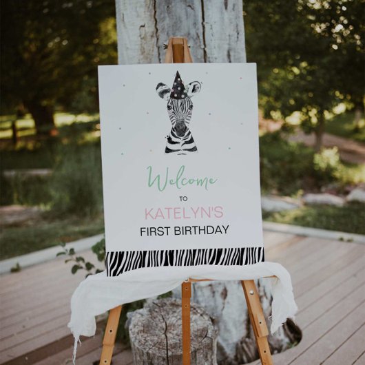 Welkomstteken van dierenfeest zebra poster
