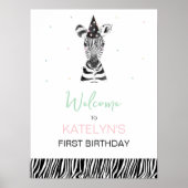 Welkomstteken van dierenfeest zebra poster (Voorkant)