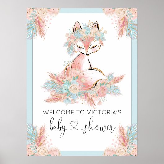Welkomstteken van Girl Fox Baby shower Poster (Voorkant)