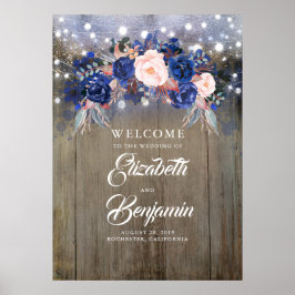 Welkomstteken van Navy Floral Wedding Poster