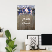 Welkomstteken van Navy Floral Wedding Poster (Thuiskantoor)