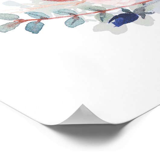 Welkomstteken van Navy Floral Wedding Poster (Hoek)