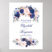 Welkomstteken van Navy Floral Wedding Poster (Voorkant)