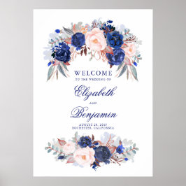 Welkomstteken van Navy Floral Wedding Poster