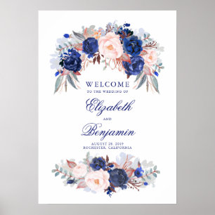 Welkomstteken van Navy Floral Wedding Poster