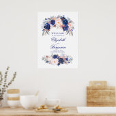 Welkomstteken van Navy Floral Wedding Poster (Keuken)