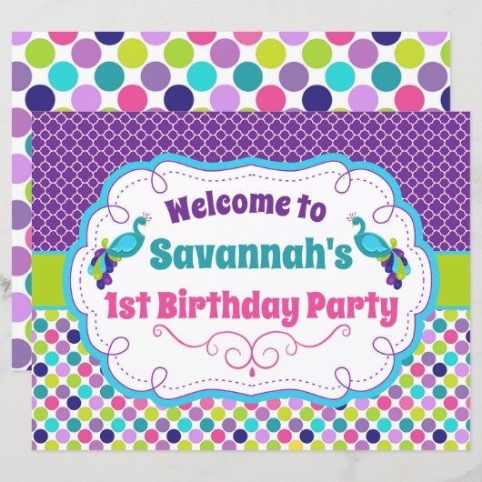 Welkomstteken van Peacock Birthday Party (Voorkant / Achterkant)