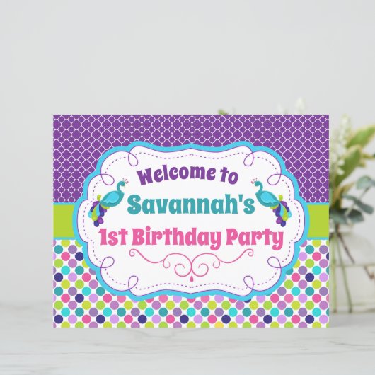 Welkomstteken van Peacock Birthday Party (Staand voorkant)