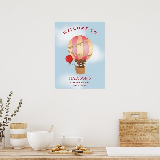 Welkomstteken van Red Hot Air Ballon Birthday Poster (Keuken)
