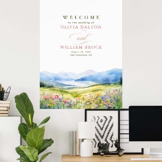 Welkomstteken van wilde bloemen Meadow en Meadow W Poster (Thuiskantoor)