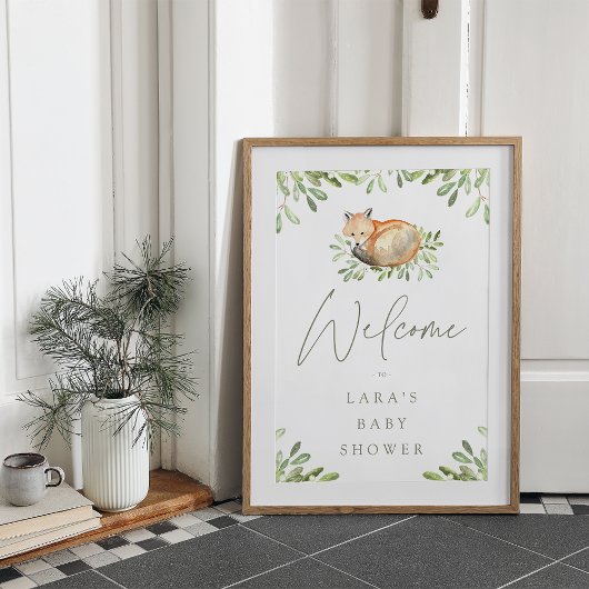 Welkomstteken van Woodland Fox Baby shower Poster