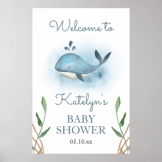 Welkomstteken voor Baby shower van walvis Poster (Voorkant)