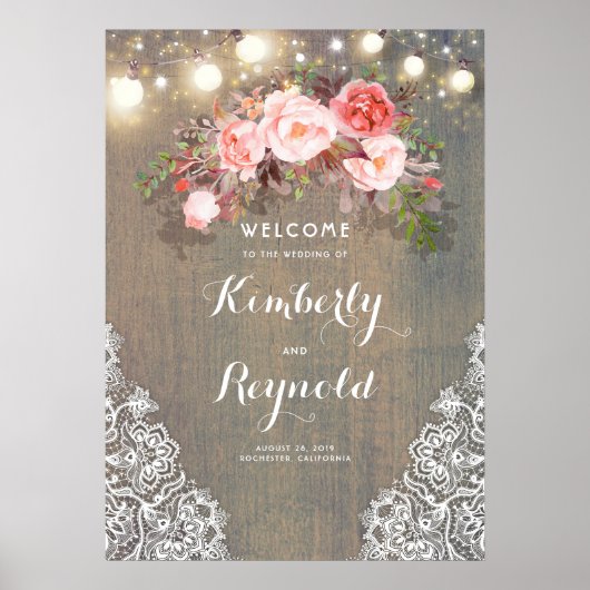Welkomstteken voor bijtende Floral Wedding Poster (Voorkant)