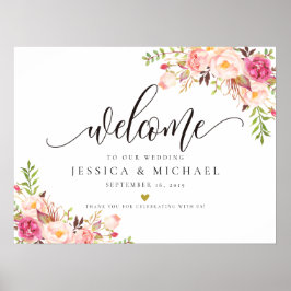 Welkomstteken voor bijtende Floral Wedding Poster