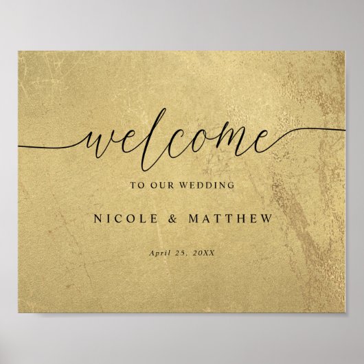 Welkomstteken voor Black and Gold Elegant Script W Poster (Voorkant)