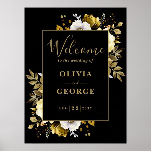 Welkomstteken voor Black and Gold Floral Weduwen Poster (Voorkant)