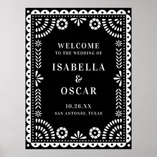 Welkomstteken voor Black & White Papel Picado Wedd Poster (Voorkant)