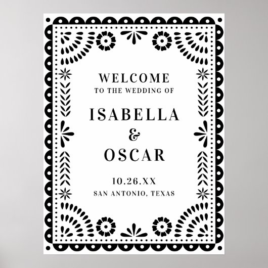 Welkomstteken voor Black & White Papel Picado Wedd Poster (Voorkant)