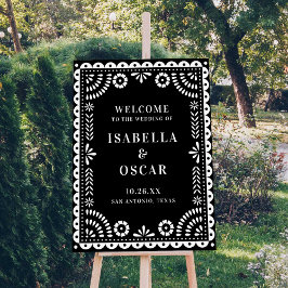 Welkomstteken voor Black & White Papel Picado Wedd Poster