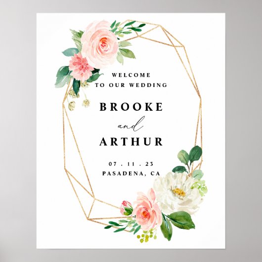 Welkomstteken voor Blush and Gold Floral Weduwen Poster (Voorkant)
