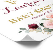 Welkomstteken voor Bourgogne en roze Baby shower Poster (Hoek)