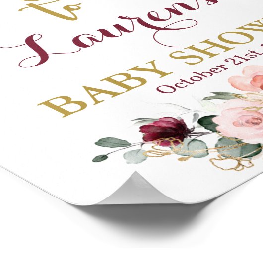 Welkomstteken voor Bourgogne en roze Baby shower Poster (Hoek)