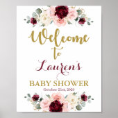 Welkomstteken voor Bourgogne en roze Baby shower Poster (Voorkant)