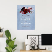 Welkomstteken voor Bourgogne en usty Blue Wedding Poster (Thuiskantoor)