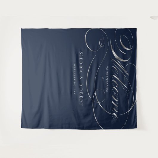 Welkomstteken voor bruiloft Elegant Faux Silver Sc Wandkleed (Voorkant (horizontaal))