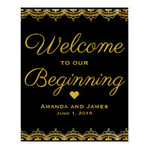 Welkomstteken voor bruiloft | Gold Lace op zwart