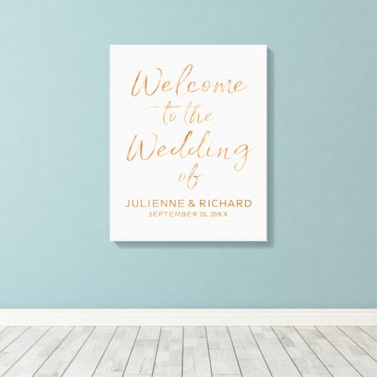 Welkomstteken voor bruiloft Stijlvol Roos Gold Let Canvas Afdruk (Insitu (Houten vloer))