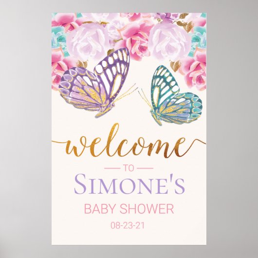Welkomstteken voor Butterfly Baby shower Poster (Voorkant)