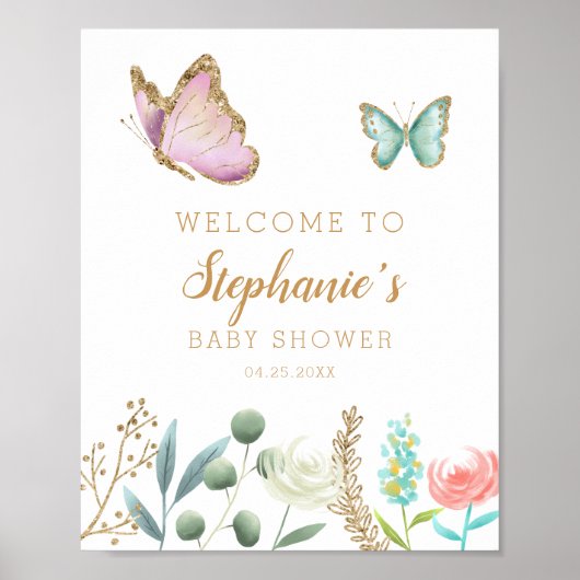 Welkomstteken voor Butterfly Baby shower Poster (Voorkant)