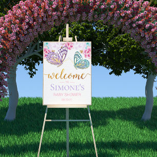 Welkomstteken voor Butterfly Baby shower Poster