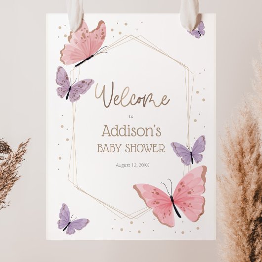Welkomstteken voor Butterfly Baby shower Poster