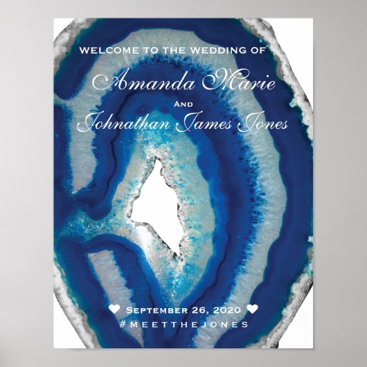 Welkomstteken voor Chic Script Blue Agate Weddensc Poster (Voorkant)