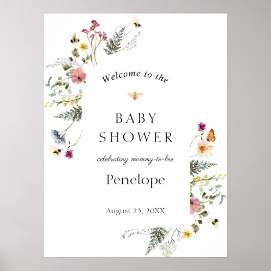 Welkomstteken voor de Baby shower van wilde bloeme Poster (Voorkant)