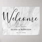 Welkomstteken voor Elegant Script White Marble Wed Poster (Voorkant)