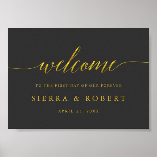 Welkomstteken voor elegante bruiloft met Faux Gold Poster (Voorkant)