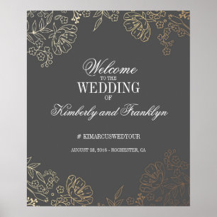 Welkomstteken voor Floral Gold en Grey Vintage Wed Poster