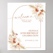 Welkomstteken voor geboortedag | Boho Pampas Grass Poster (Voorkant)