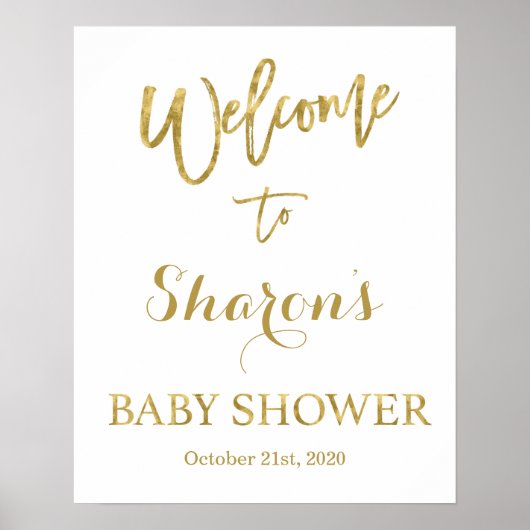 Welkomstteken voor Gold en White Baby shower Poster (Voorkant)